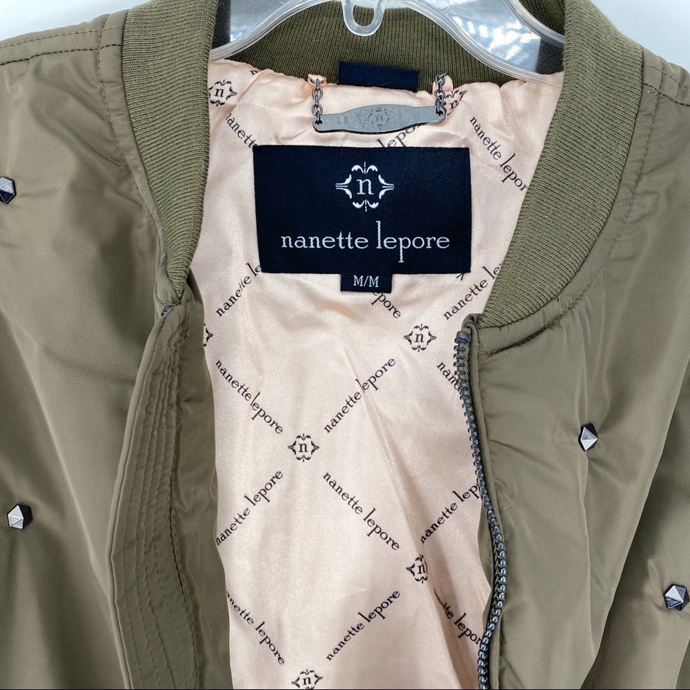 Nanette Lepore Studded Twill Olive Bomber Jacket - Picture 4 of 9